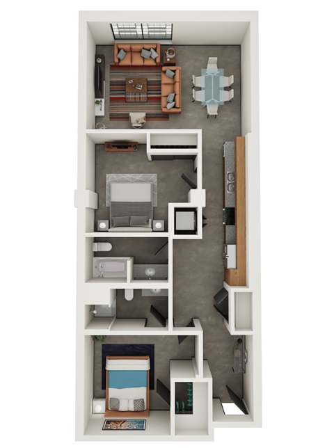 Floor plan for 2 beds, 2 baths, 983 sqft